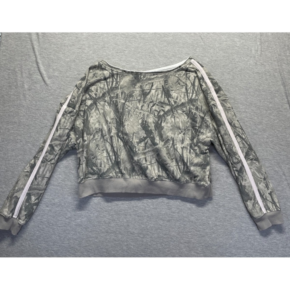 Grayson Threads Sweatshirt Women XL Gray Camo Tree Branch Print Off the Shoulder